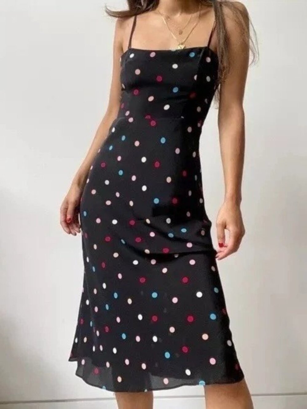 Realisation Par Amelia Silk Polka Dot Midi Slip Dress Sz M Black Italian Summer